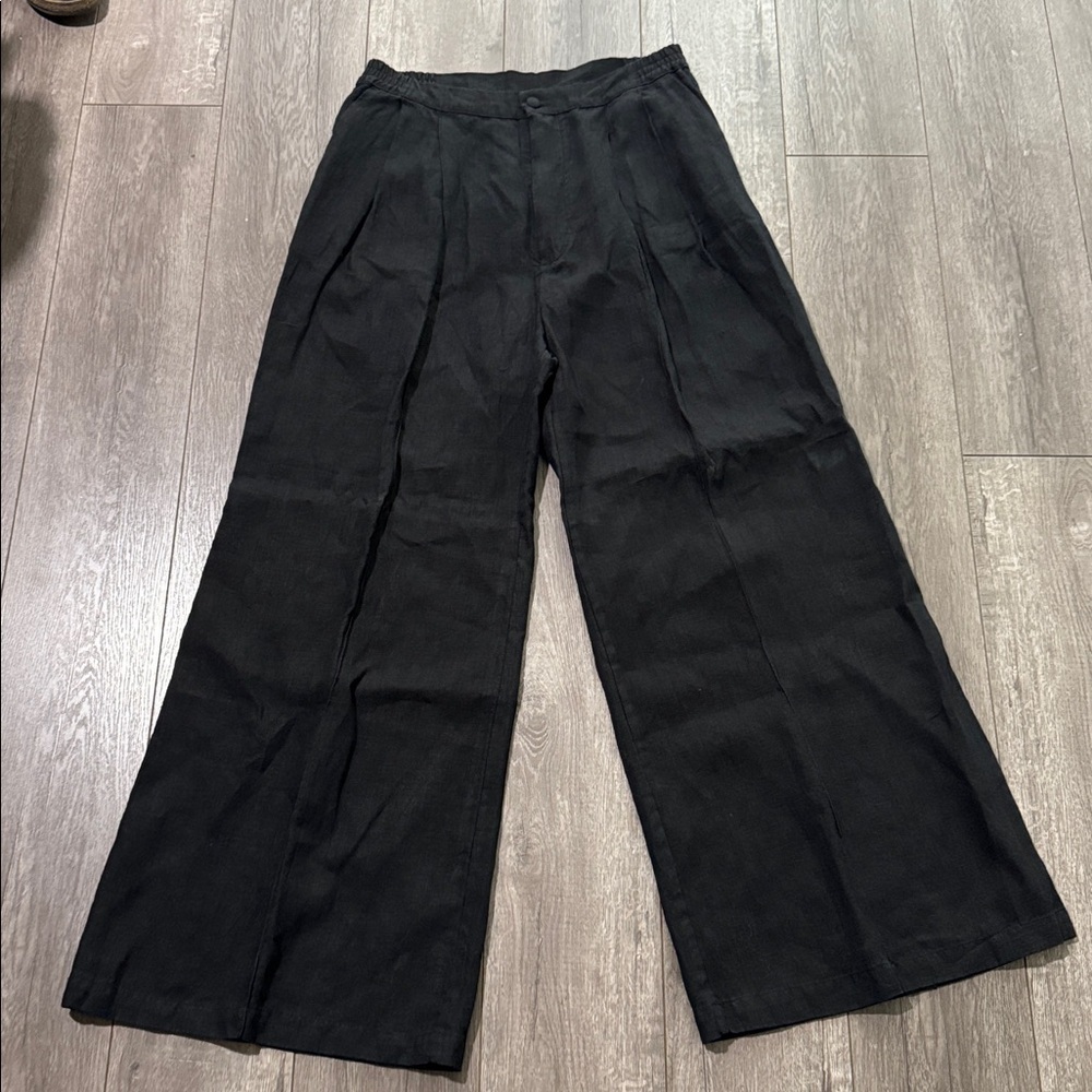 SLEEPER black 100% linen wide leg trouser’s L - Picture 2 of 7